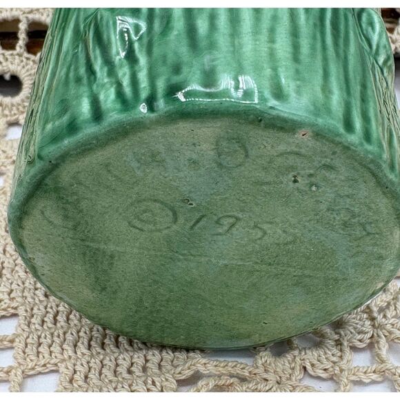 Pair Vintage Tree Trunk Vases Tumblers Garland Ceramics 1955 Green Nature - Picture 3 of 6